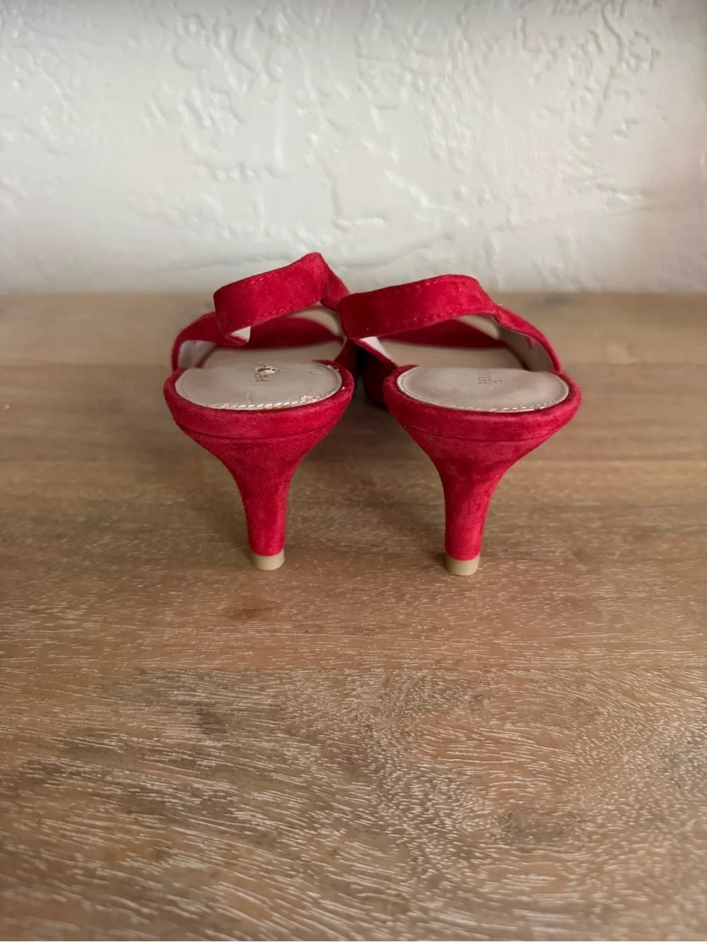 Pelle Moda Red Suede Slingback Peep-Toe Heels
